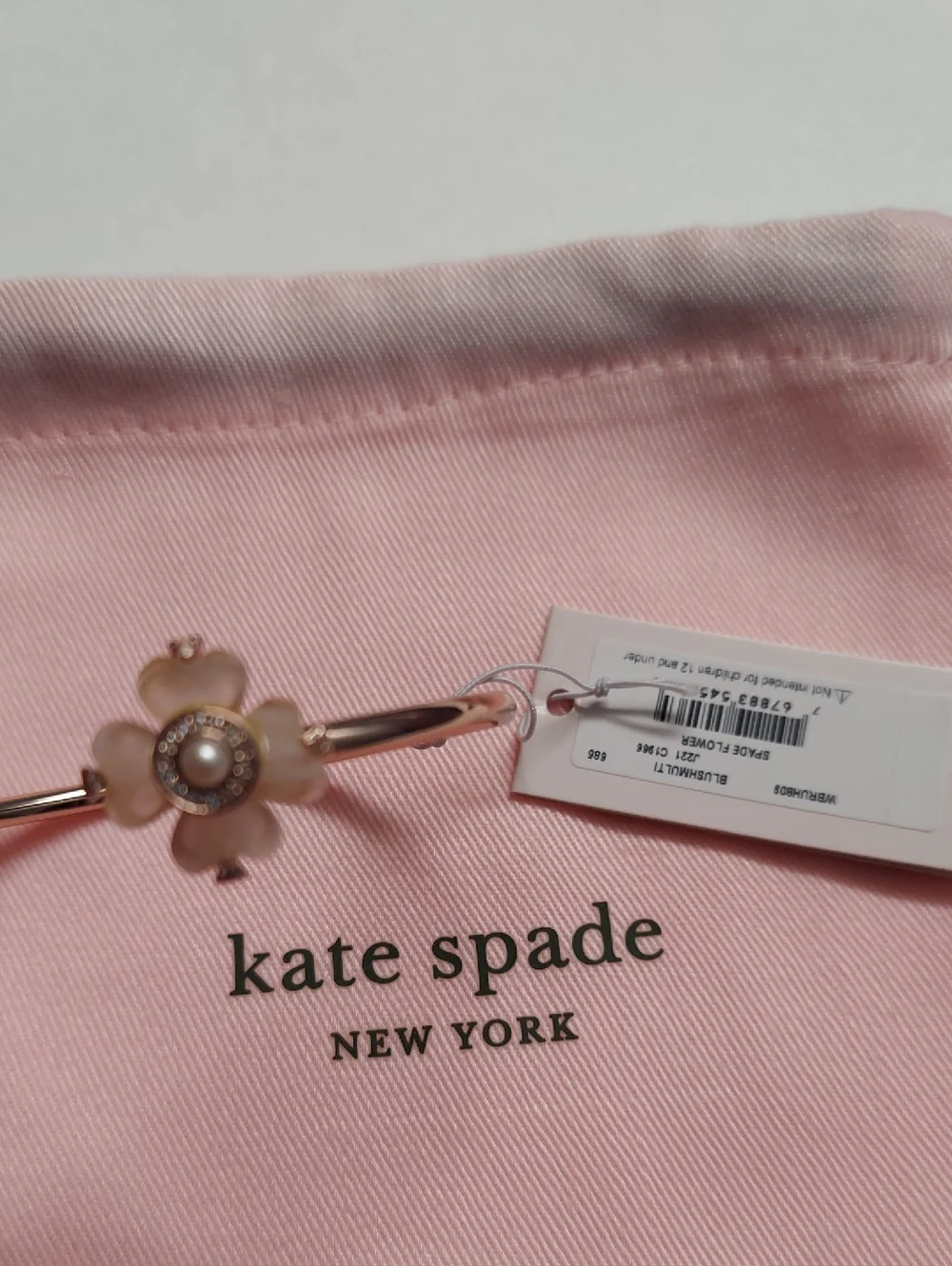 kate spade Rose Gold-Tone Bangle with Pink Floral Accents Spade Flower Flex Cuff - Picture 6 of 7